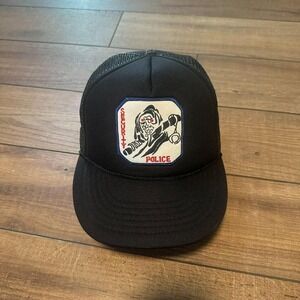 Vintage 80s Security Police Grim Reaper black Trucker hat snapback OSFM‎